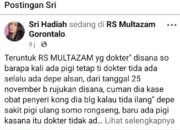 Tangkapan layar postingan Sri Hadiah yang keluhkan pelayanan RS Multazam. Selasa, (10-12). (Foto: Gotimes.id)