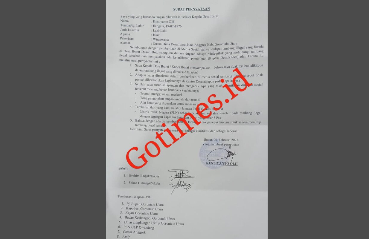 Surat pernyataan yang dibuat oleh kades ibarat. (Foto: Dok. Ist)