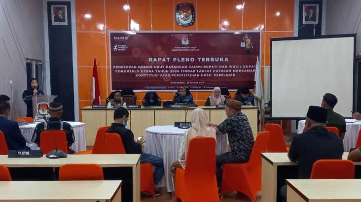 KPU Gorut Gelar Rapat Pleno Terbuka Penetapan Nomor Urut Paslon PSU. (Foto: Gotimes.id)