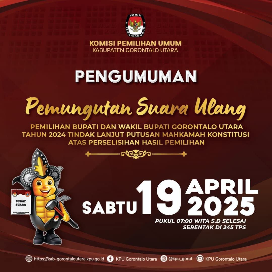 KPU Gorontalo Utara Tetapkan PSU 19 April 2025, Warga Diminta Siap Memilih. (Foto: KPU Gorut)
