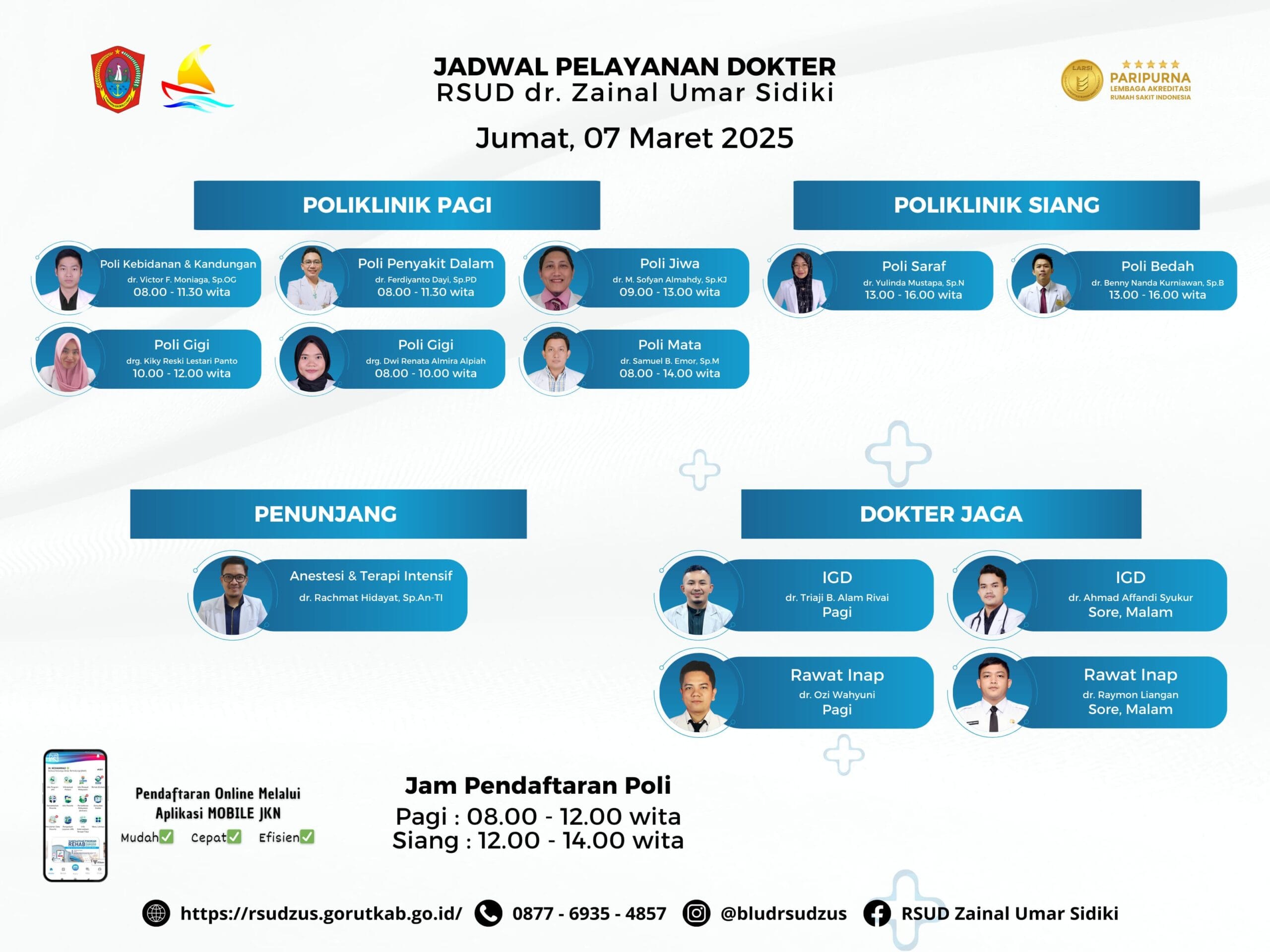 Jadwal Pelayanan Dokter RSUD dr. Zainal Umar Sidiki untuk Jumat, 7 Maret 2025. (Foto: Gotimes.id)