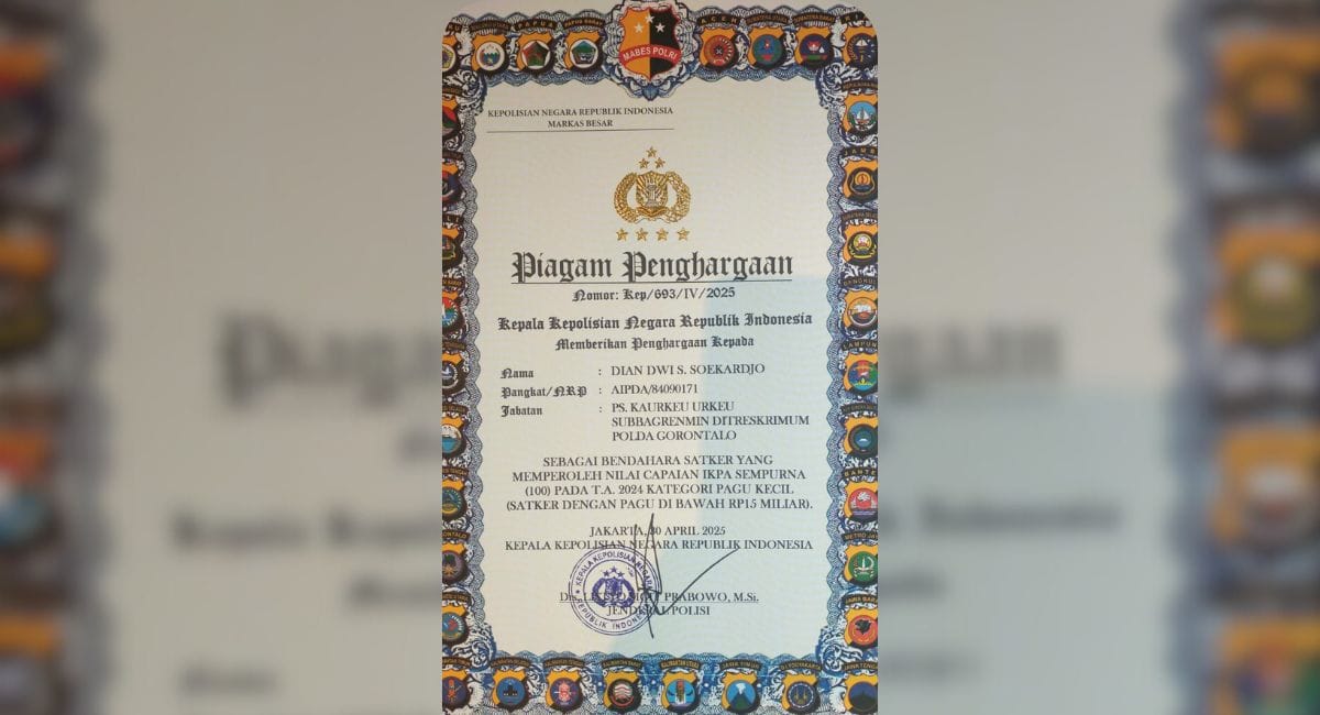 Ditreskrimum Polda Gorontalo Raih Nilai IKPA Sempurna, Kapolri Beri Penghargaan. (Foto: Humas Polda Gorontalo)