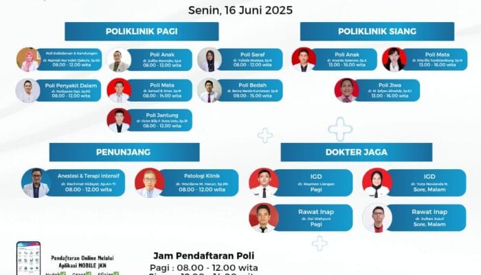Jadwal Pelayanan Dokter RSUD dr. Zainal Umar Sidiki, Senin 16 Juni 2025