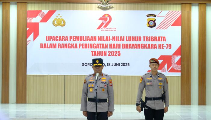 Wakapolda Gorontalo Pimpin Upacara Pemuliaan Tribrata Jelang Hari Bhayangkara ke-79