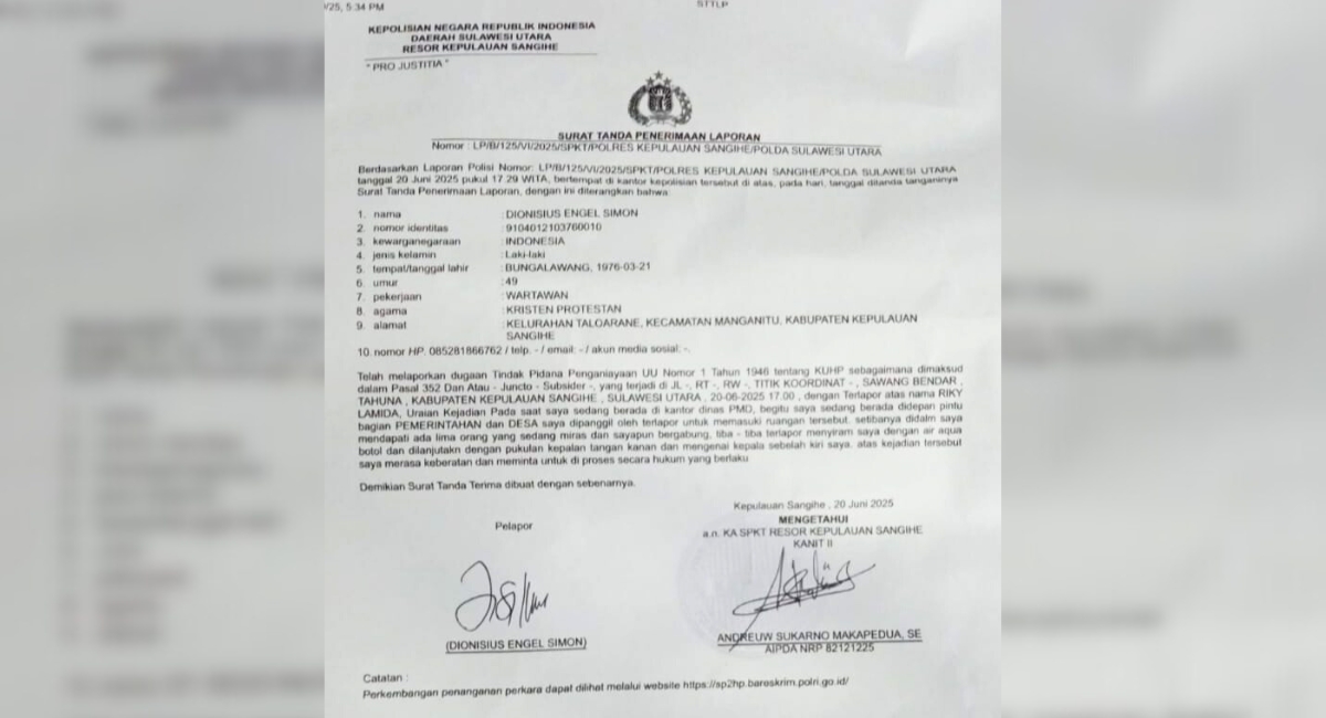 Laporan Polisi dugaan penganiayaan oleh Opo Lao. (Foto: AM. Budiman)
