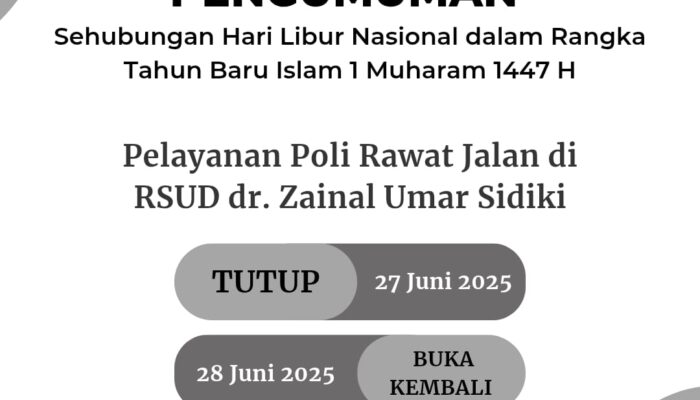 RSUD ZUS Tutup Layanan Poli Rawat Jalan pada 27 Juni karena Libur Nasional 1 Muharam