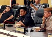 Anggota DPRD dari Fraksi Golkar, Lukum Diko, dalam rapat paripurna penyampaian pidato bupati dan wakil bupati terpilih, Senin (30-6). (Foto: GoTimes.id)