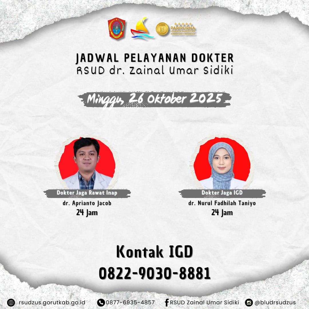 RSUD dr. Zainal Umar Sidiki Sediakan Layanan Dokter Jaga 24 Jam pada Minggu, 26 Oktober 2025. (Foto: Ist)