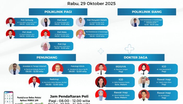 RSUD dr. Zainal Umar Sidiki Umumkan Jadwal Pelayanan Dokter Rabu, 29 Oktober 2025