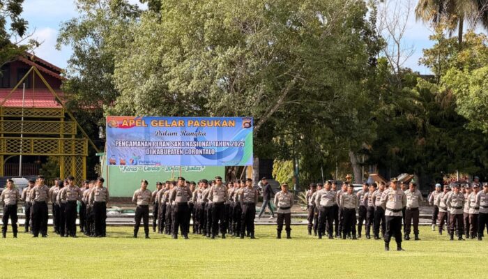 Polda Gorontalo Gelar Apel Pasukan, Siap Amankan Peran Saka Nasional 2025