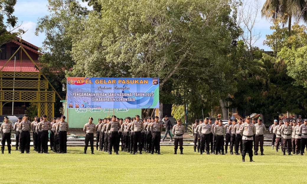 Polda Gorontalo Gelar Apel Pasukan, Siap Amankan Peran Saka Nasional 2025. (Foto: Humas Polda Gorontalo)
