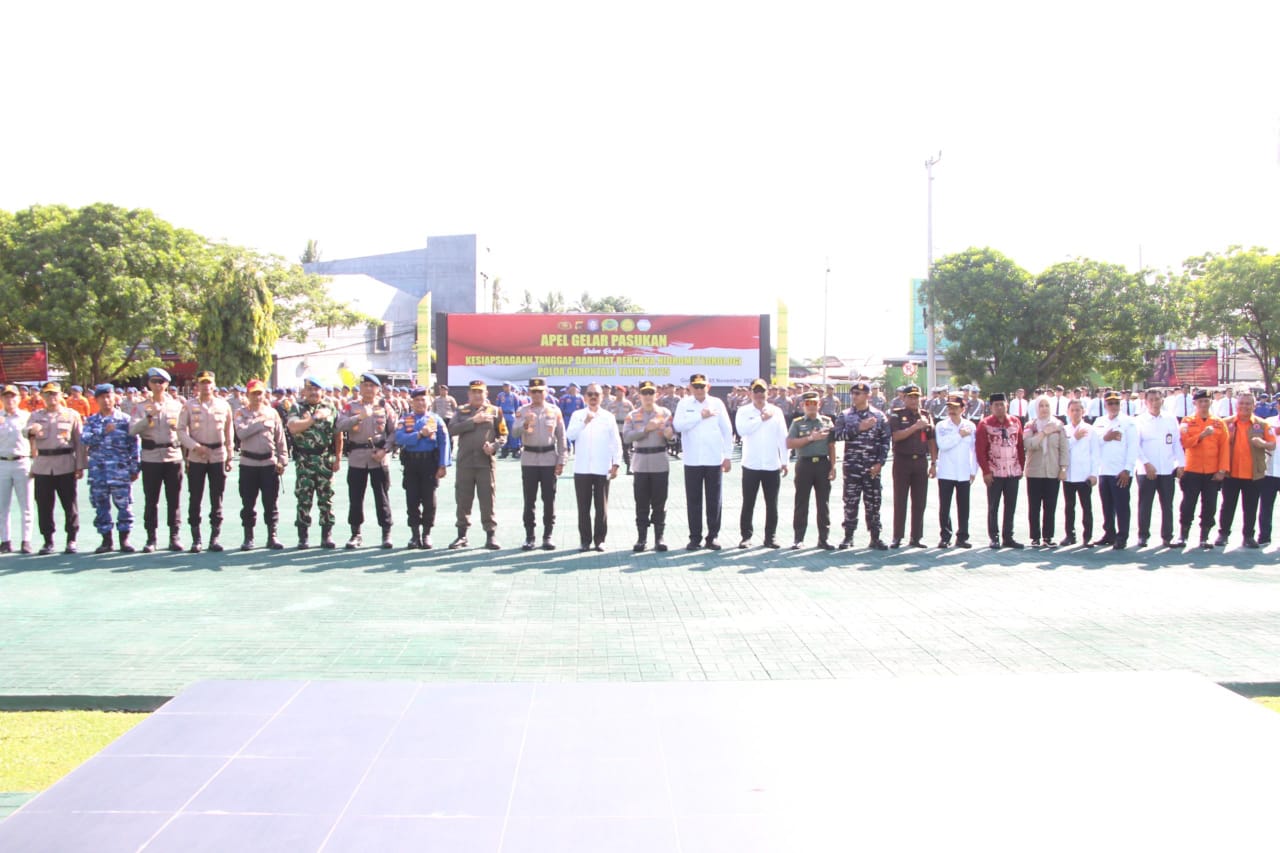 Apel Tanggap Bencana di Mapolda Gorontalo, Wujud Kesiapan Hadapi Cuaca Ekstrem. (Foto: Humas Polda Gorontalo)