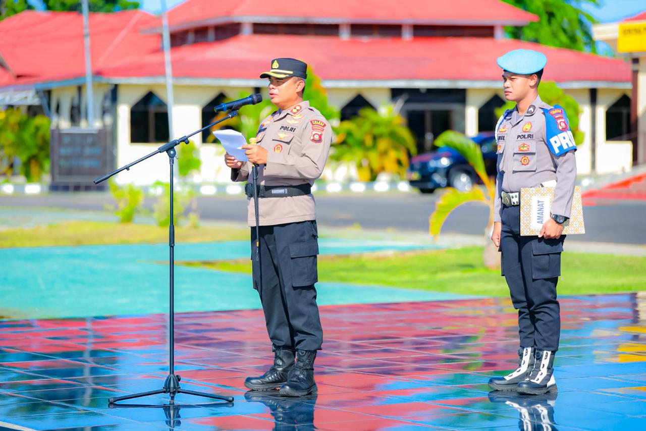 Kapolres Pohuwato Tegaskan Kesiapan Personel di Apel Operasi Zebra Otanaha 2025. (Foto: Humas Polres Pohuwato)