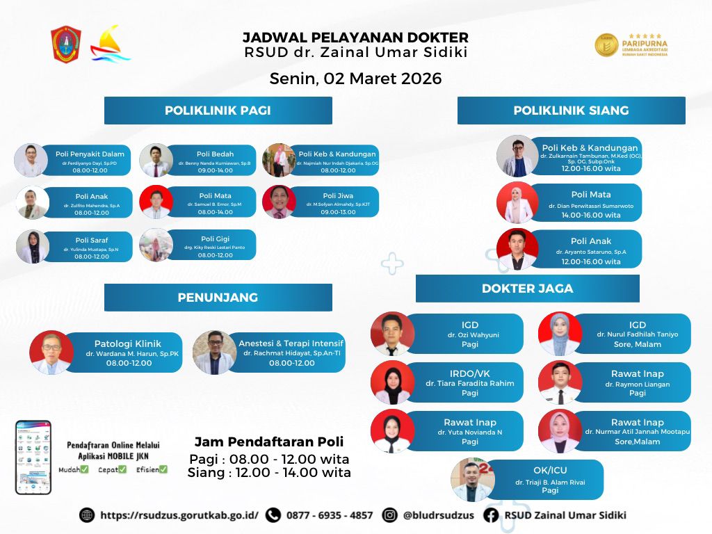 Jangan Tunda Berobat, RSUD dr. Zainal Umar Sidiki Siap Layani Anda Besok. (Foto: RSUD ZUS)